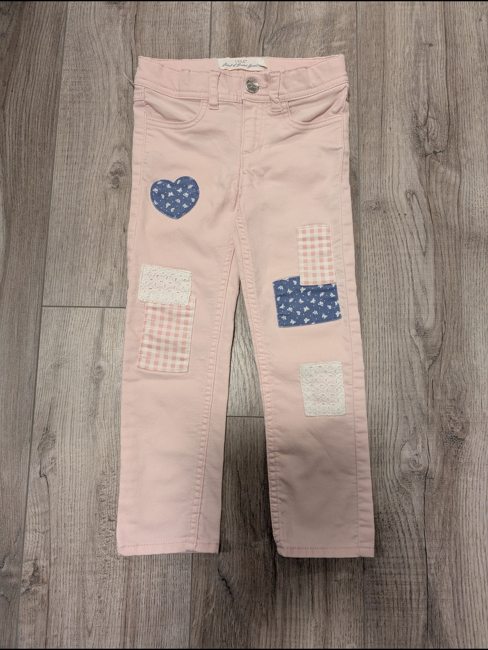 H&M Light Pink Girls' Patchwork Stretch Pants with Blue Accents